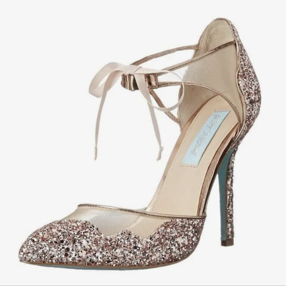 Blue by Betsey Johnson Shoes | Stela Rose Gold Glitter Bridal Wedding Shoes